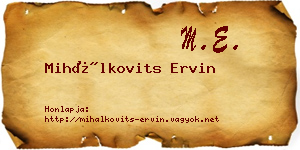 Mihálkovits Ervin névjegykártya